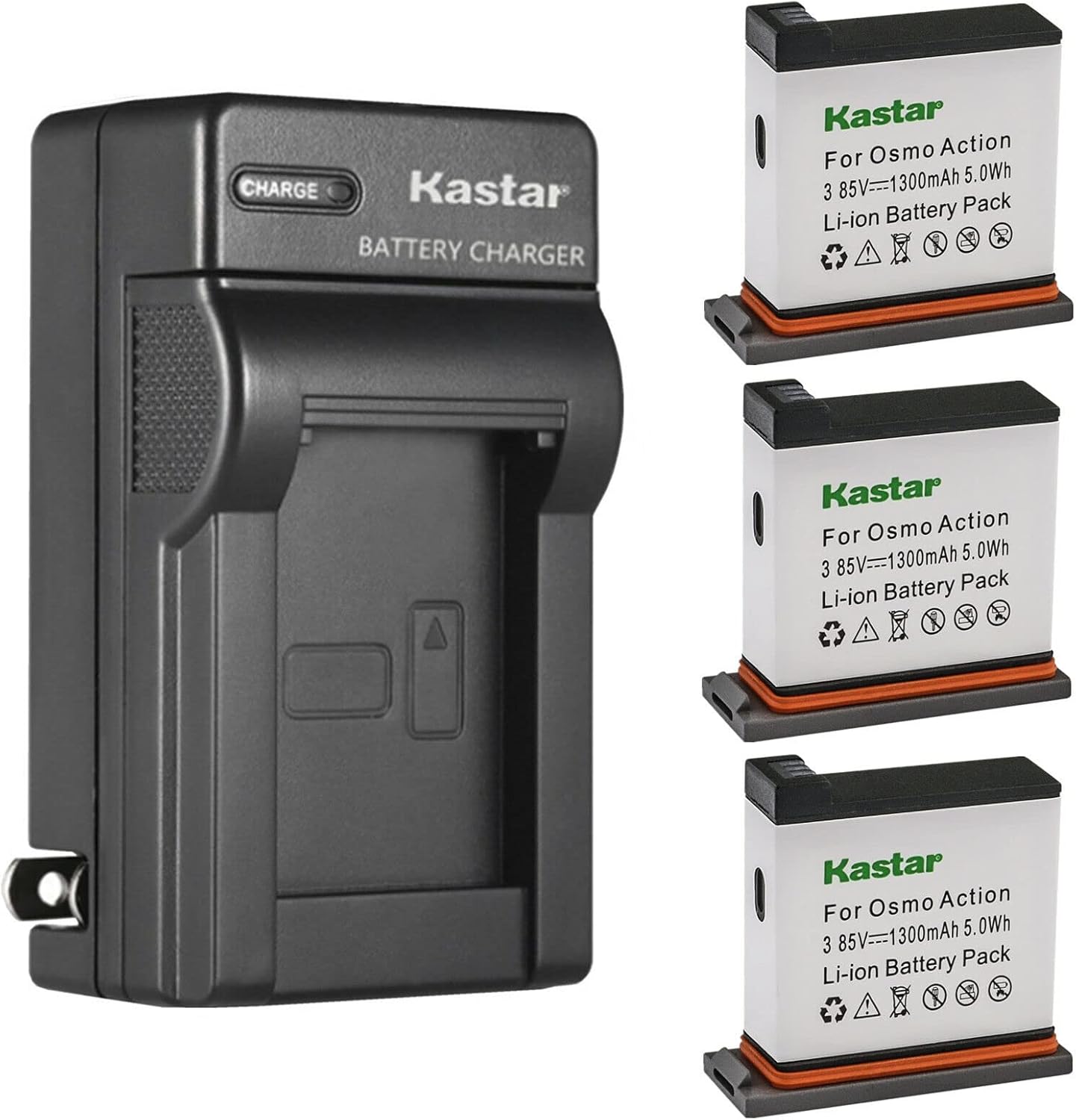 Kastar 2-Pack Battery and AC Wall Charger Replacement for DJI AB1 & DJI OSMO Action Camera, DJI OSMO 4K Waterproof WiFi HDR Video 145° Angle Black, DJI Osmo Action - 4K Action Cam 12MP Digital Camera