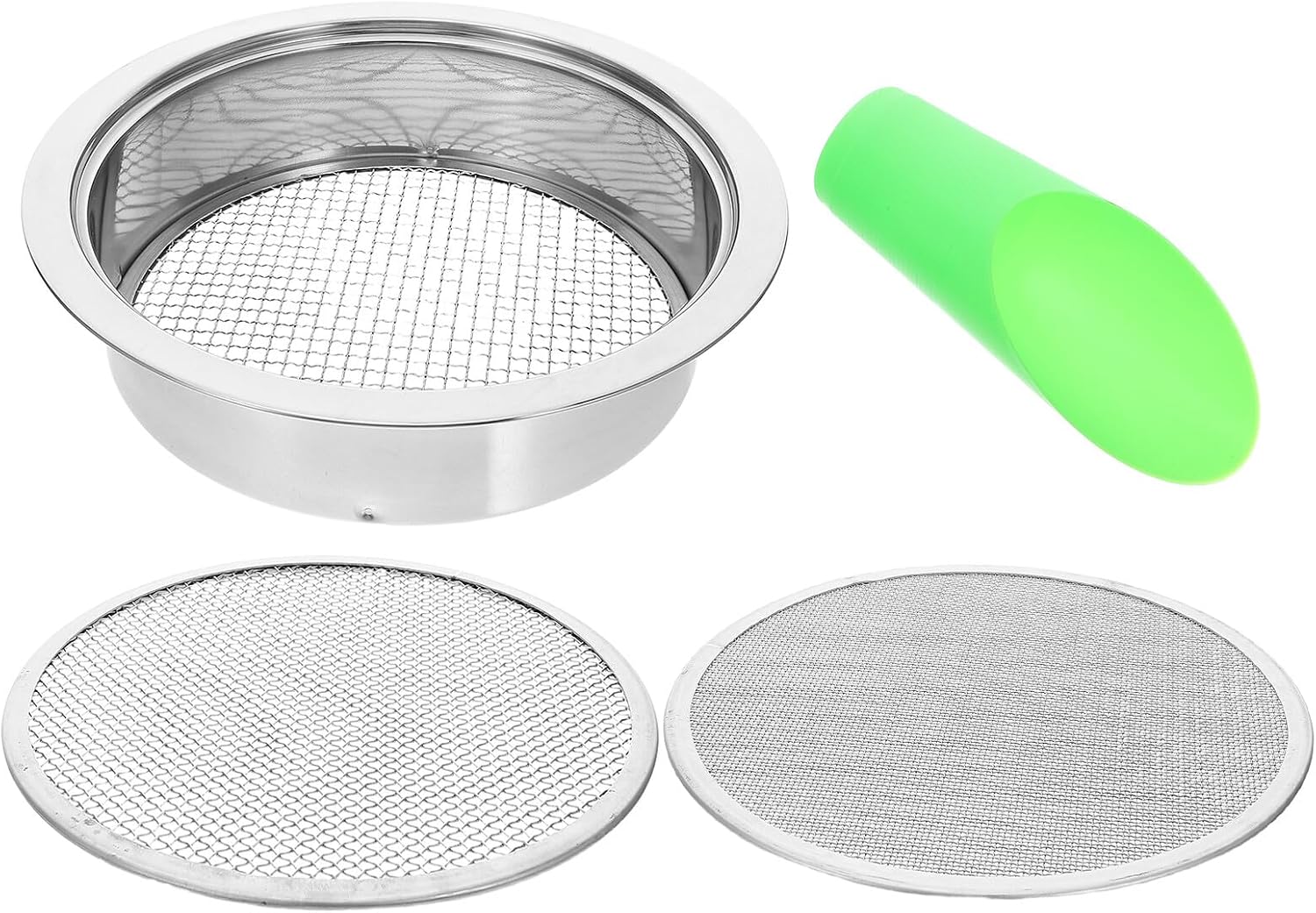 Stainless Steel Soil Sieve Set 1mm 3mm 6mm Mesh Screens Plastic Shovel Garden Soil Sifting Filtration Potting