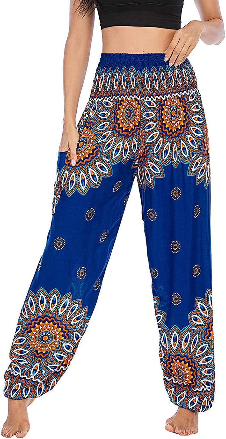 BEIBEIA Women's Palazzo Yoga Pants, Boho Printed Beach Casual Wide Leg Harem Baggy Lantern Workout Pilates Cropped Pant at  Women’s Clothing store