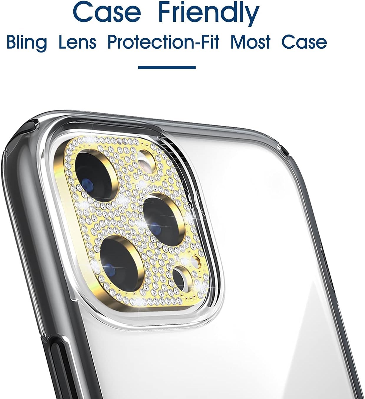 Jusy [2 Pack] Bling Camera Lens Protector Compatible with iPhone 12 Pro max 6.7", Rear 3D Glitter Diamond Lens Protective Decoration Cover for iPhone 12 Pro max [Case Friendly] (Gold)