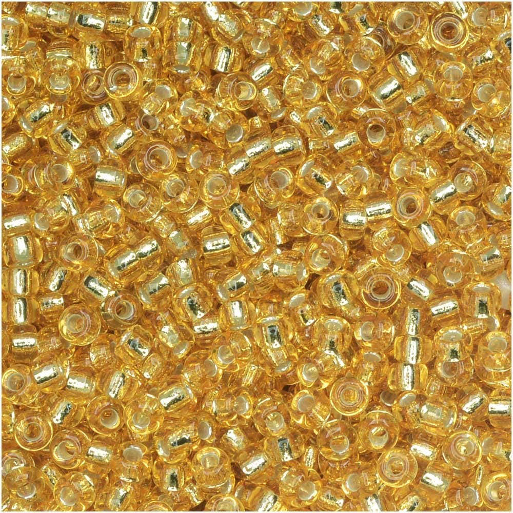 Miyuki Gold Silver Lined Japanese round rocailles glass seed beads 11/0 Approximately 24 gramme 13cm tube