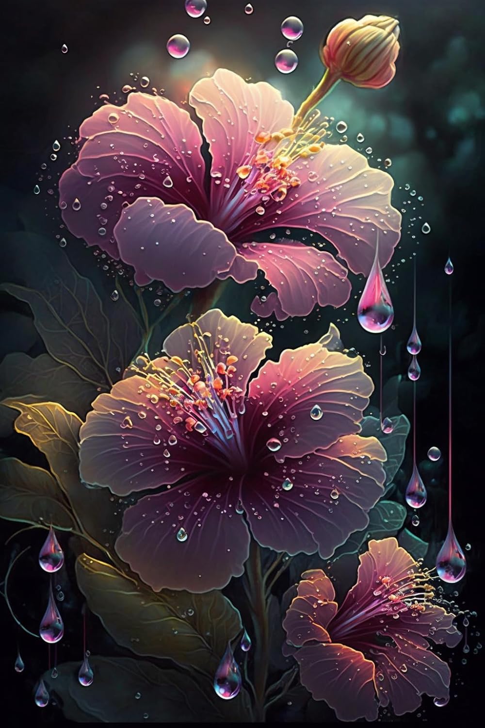 Waterdrop Delicate Flowers Diamond Painting, Diamond Painting Kits Embroidery 5D Full Diamond Paste Craft, for Family Interactive Wall Decor Cafe Decor or Gifts for Friends-20X24Inch