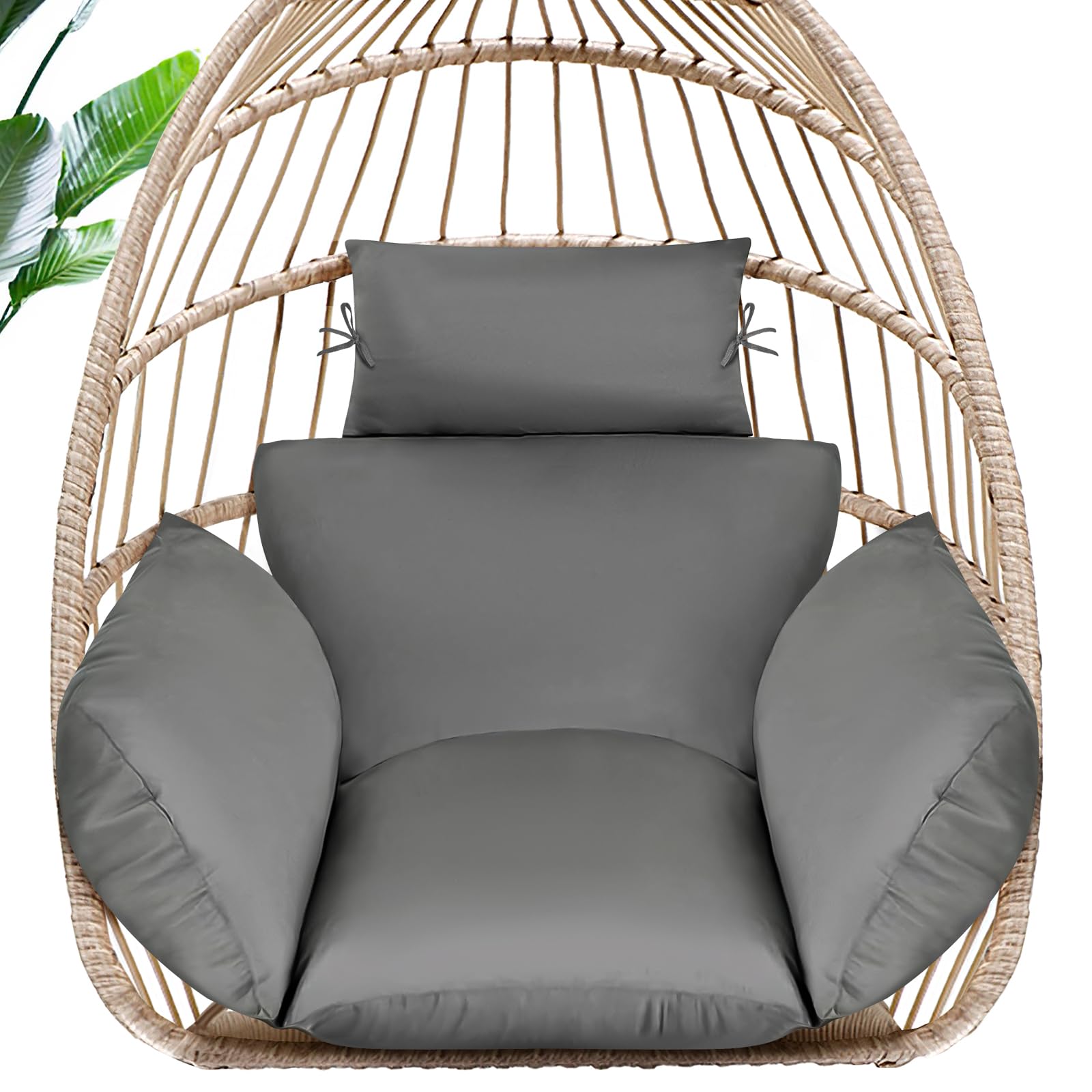 magic elephant egg chair cushion, memory foam indoor outdoor hanging egg chair cushion replacement, patio basket swing cushion with headrest (gray)
