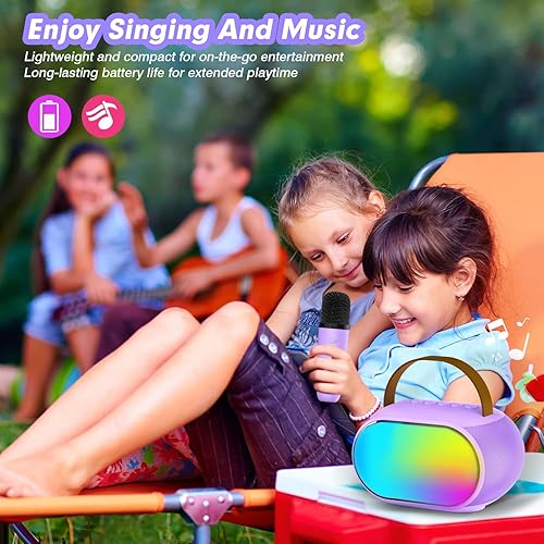 Miniatura 9 de Máquina de karaoke para niños, altavoz Bluetooth portátil con 2 micrófonos inalámbricos, juguete para niñas y niños de 3, 4, 5, 6, 7, 8, 9, 10, 11,