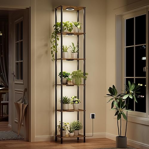 Bstrip Soporte para plantas de interior con luz de crecimiento, estante para plantas de interior de 81.3 pulgadas de alto, soporte de flores de 6