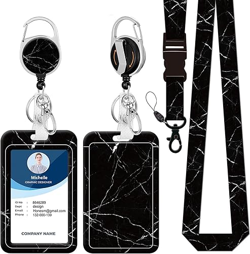 Soporte para tarjetas de identificación con cordón, carrete retráctil con clip giratorio para cinturón y cordones desmontables, carretes protectores