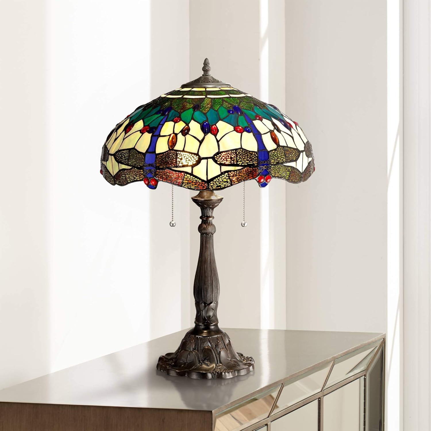 Traditional Tiffany Style Table Lamp 24" High Dark Bronze Brown Tree