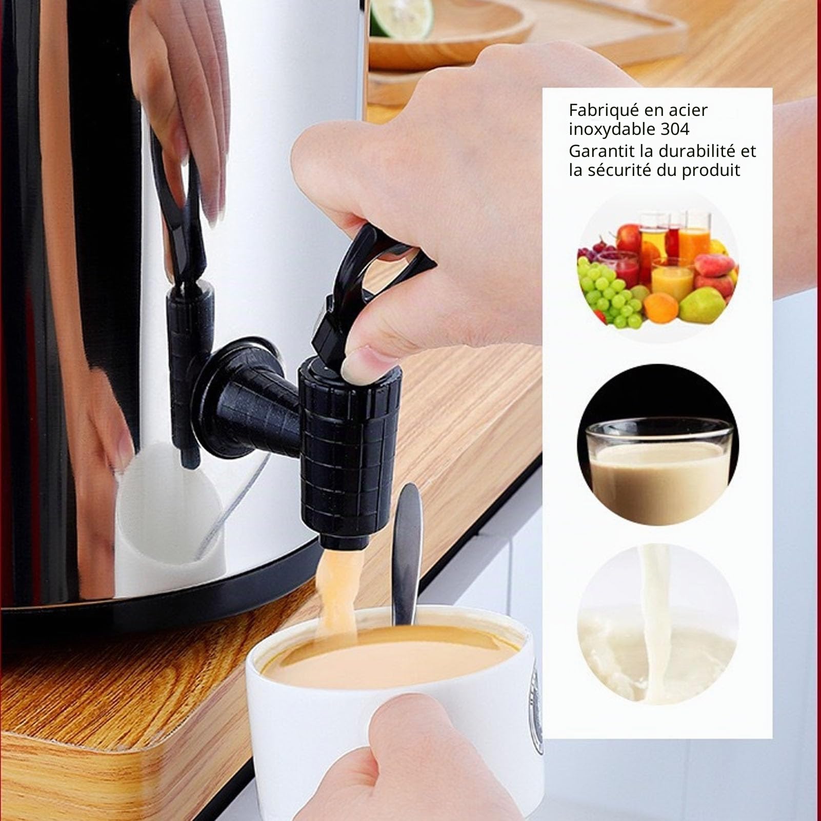 Distributeur de Boissons Isotherme en Acier Inoxydable, Distributeur de Boissons Chaudes et Froides Isothermes de 8 Litres, Distributeur de Boissons Double Couche avec Robinet