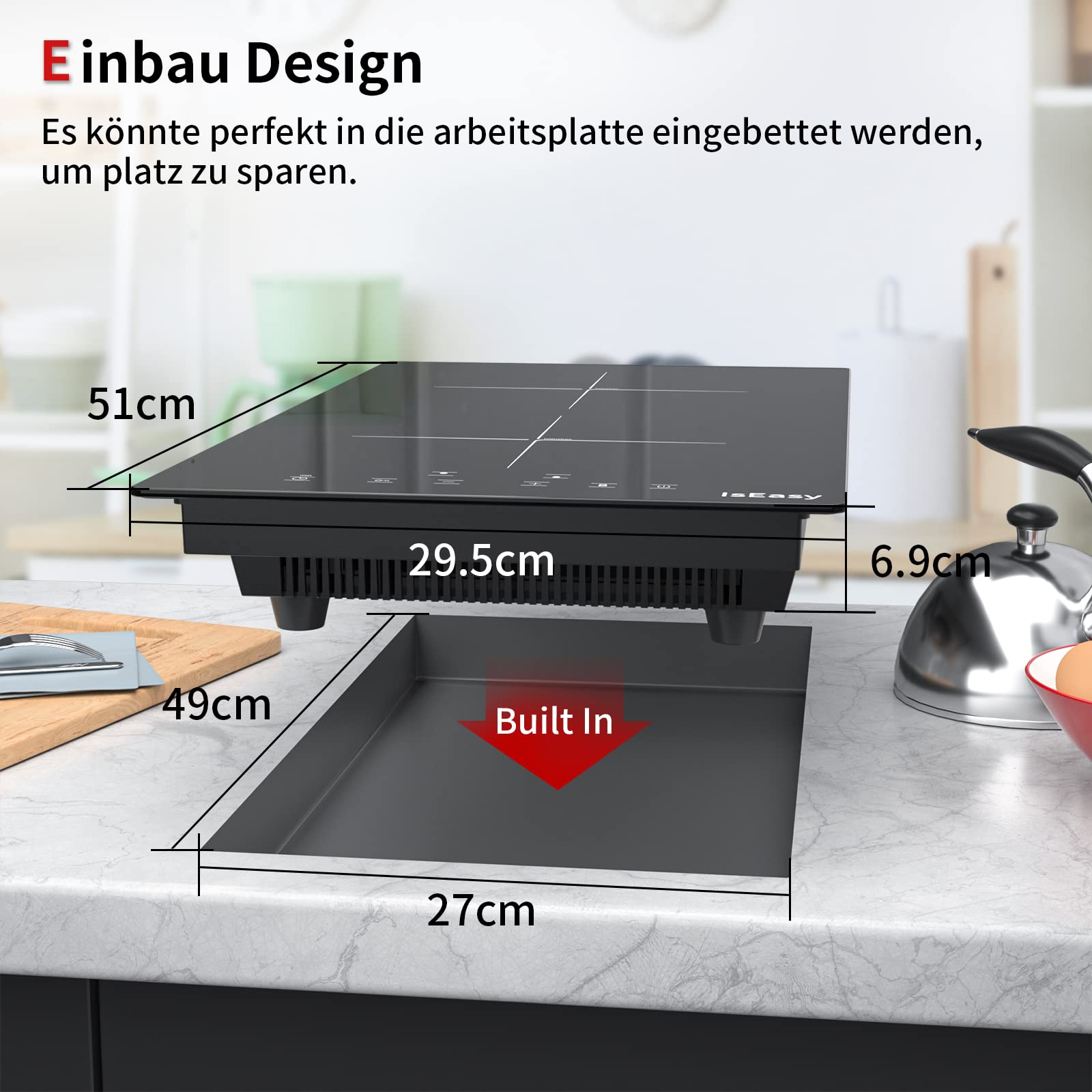 Plaque à induction IsEasy, 2 zones, 3400 W, commandes tactiles, 9 niveaux de puissance, fonction Boost, 220-240 V