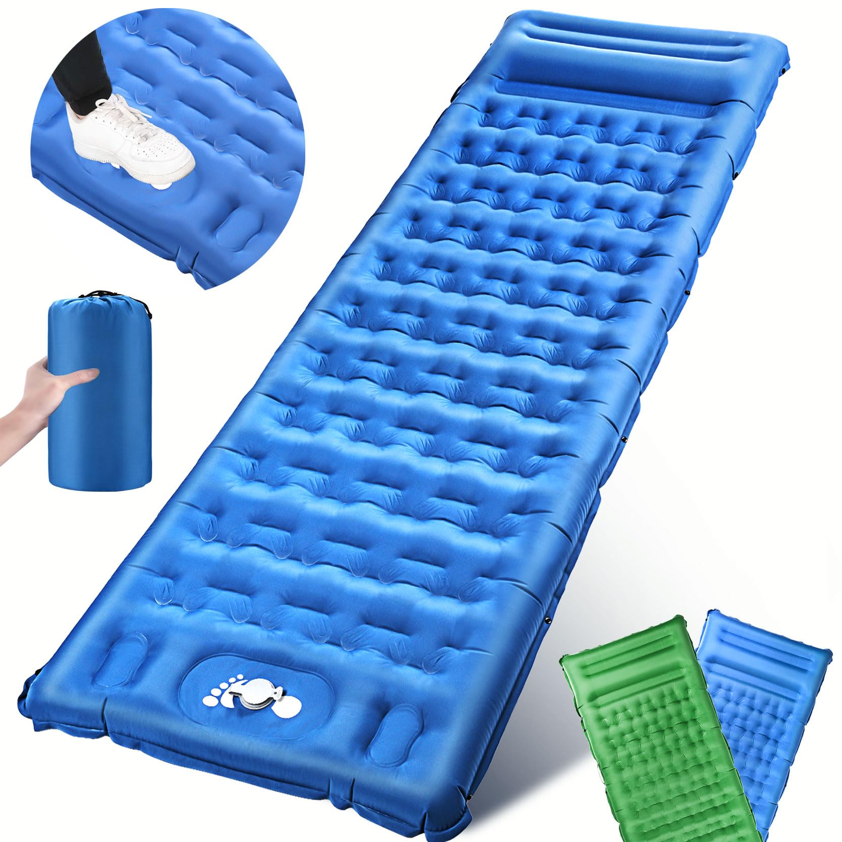 BIAOQINBO Isomatte Outdoor, 12CM Verdicktes Camping Isomatte Selbstaufblasbare mit Fußpresse Pumpe & Kissen, Ultraleicht Faltbare, Matratze Luftmatratze für Camping Wandern Outdoor Reise