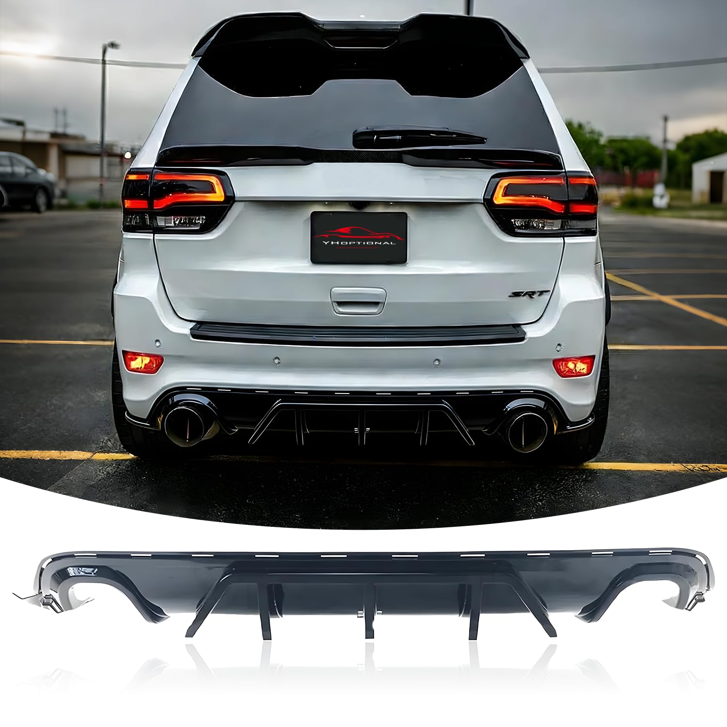 Rear Diffuser Compatible with Jeep Grand Cherokee SRT 2014-2021, Rear Bumper Lip Lower Diffuser Grand Cherokee SRT Accessories (Gloss Black, Rear Diffuser)
