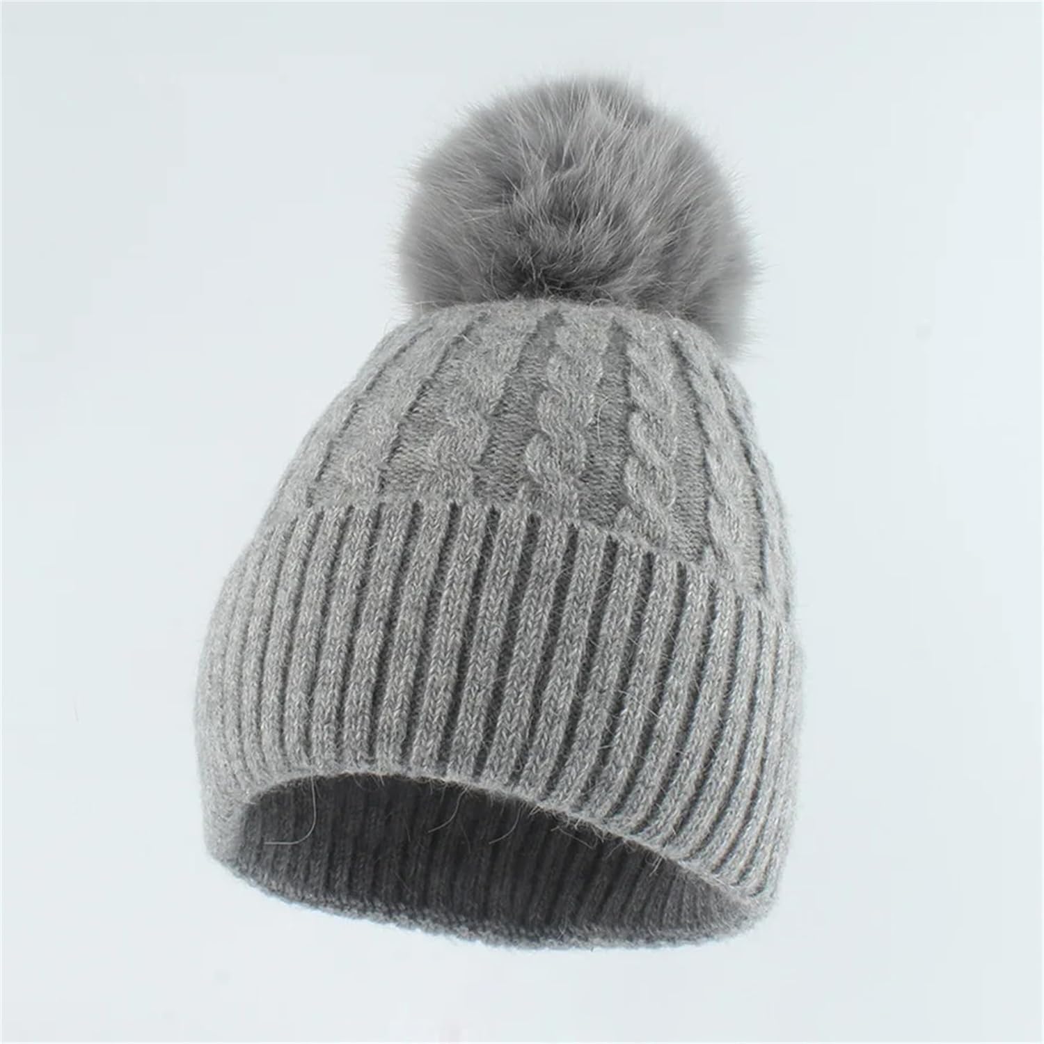Women's Classic Detachable Pompom Knit Beanie Hat Fall Winter Thicken Warm Cold Weather Hat Outdoor Solid Color Skull Cap