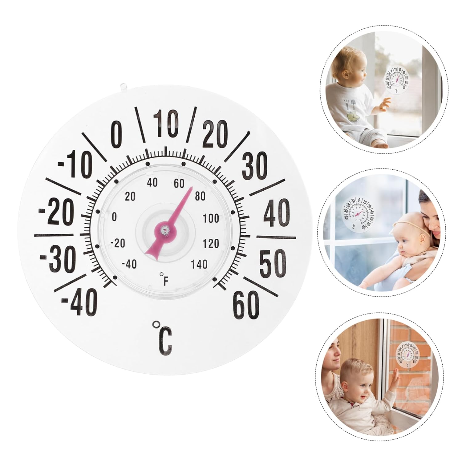 Window Thermometer with Suction Cup, White PVC PC Gauge for Baby Rooms