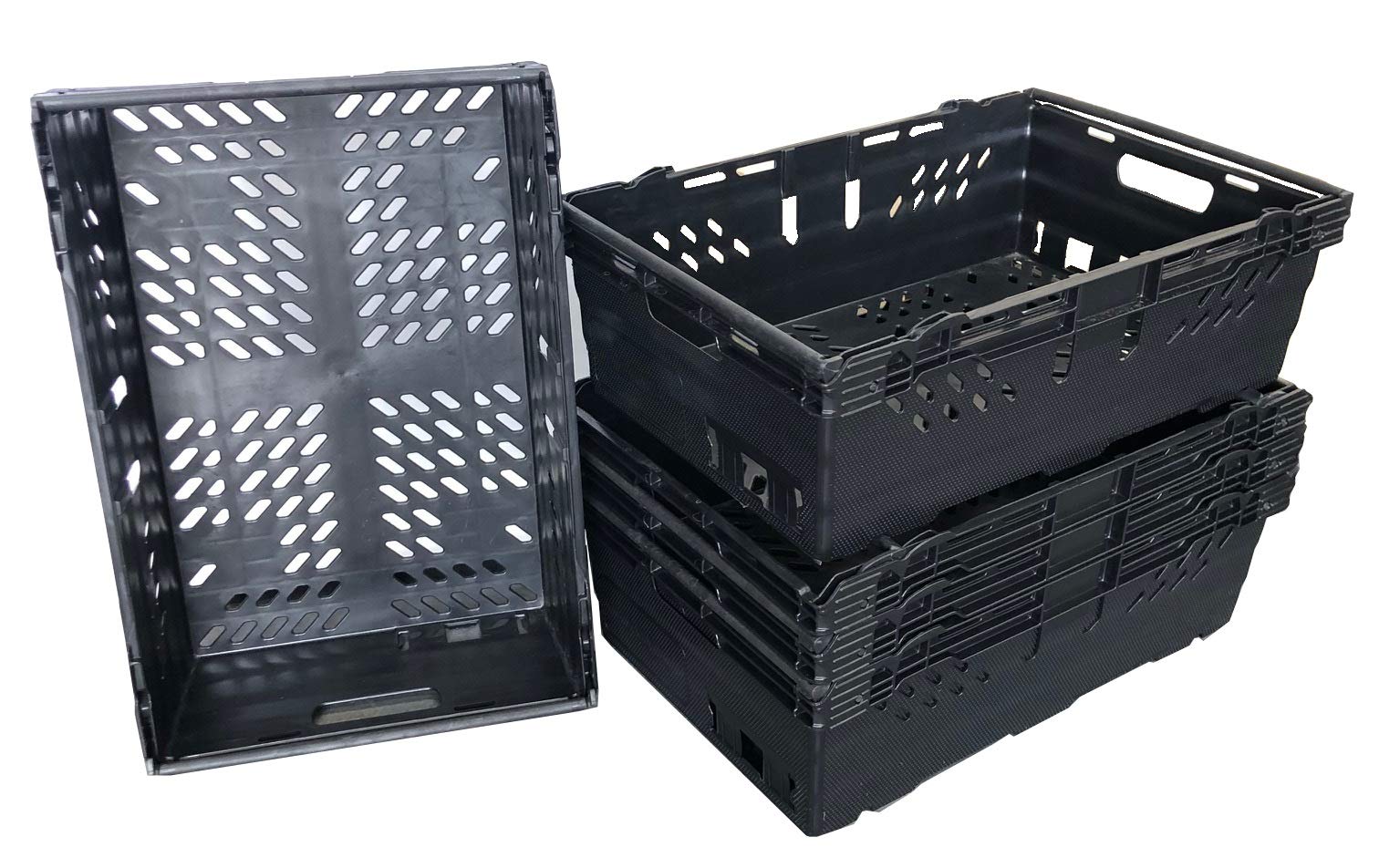 35 Litre BLACK Heavy Duty Stack Nest Bale Arm Plastic Supermarket Storage Box Swing Bar Container Crate! (5)
