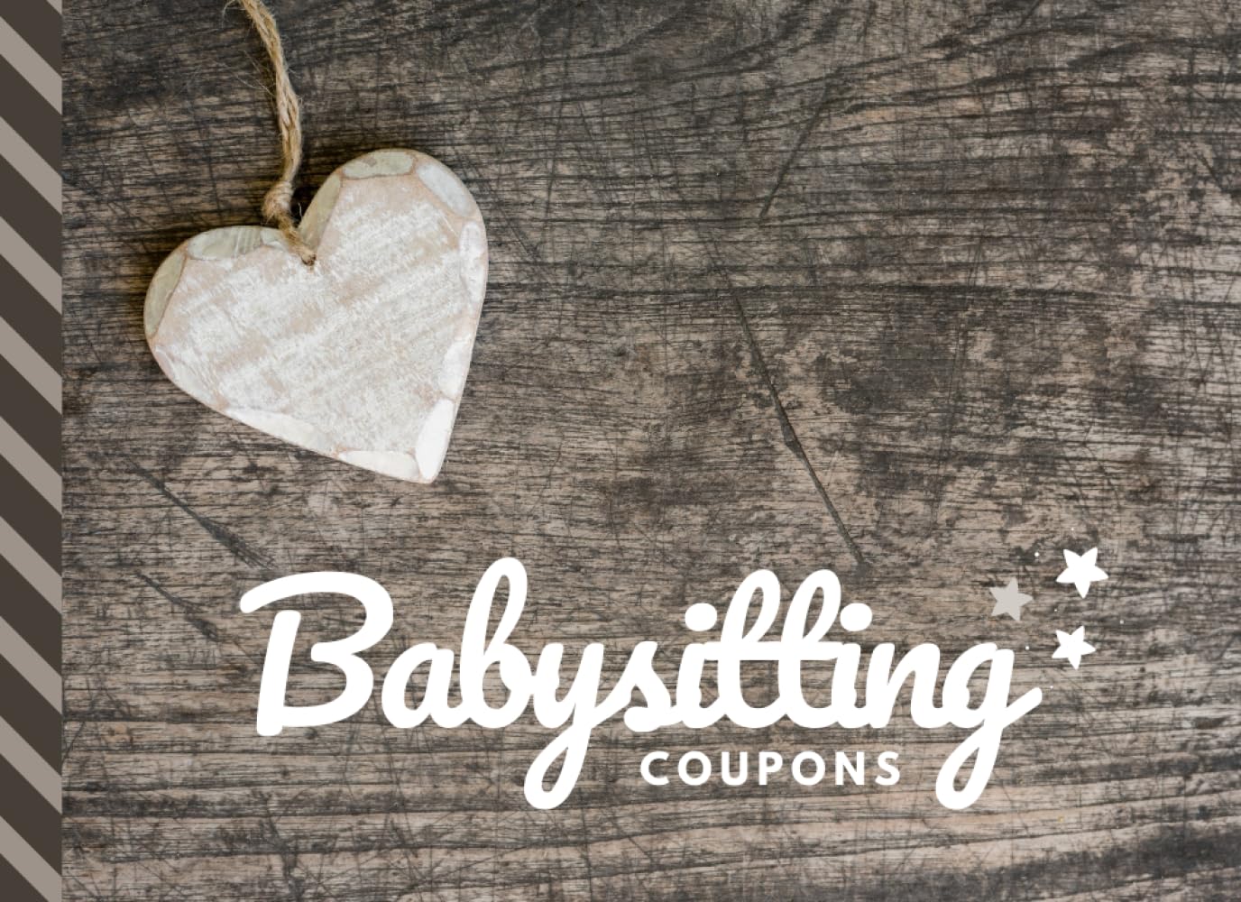 Babysitting Coupons: Tan Wooden Heart on Brown Rustic Wood Theme / 50 Vouchers / Gift Book for Grandparents - Grandma - Grandpa - New Mom Baby Shower / Cute Card Alternative