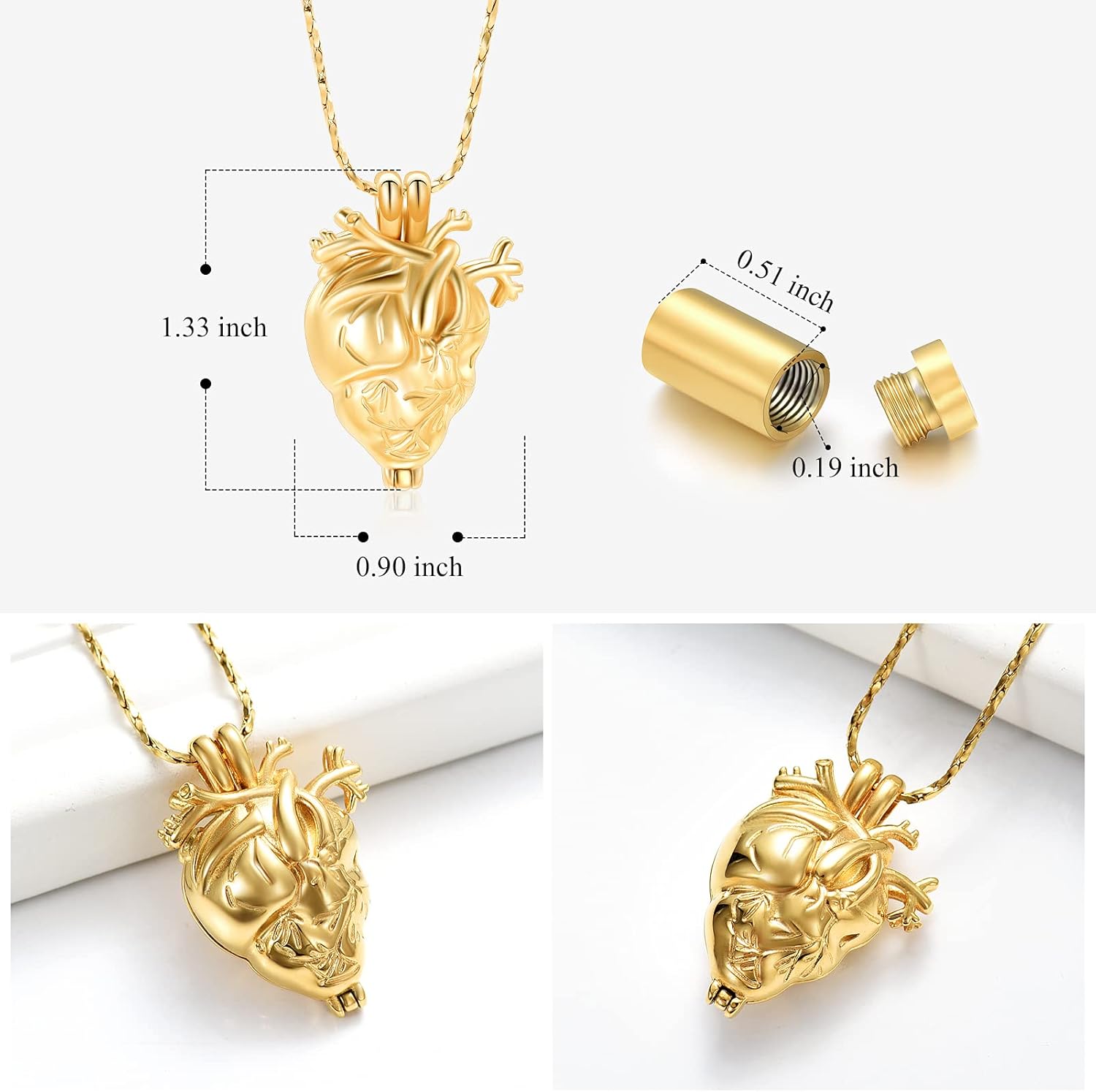 Imrsanl Cremation Jewelry Pendant Necklace for Ashes Holder - Anatomical Heart Urn Necklace for Ashes - Cremation Keepsake Memorial Lockets - Image 2