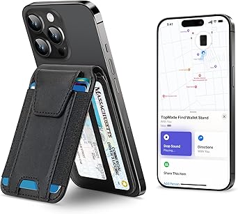TopMade for Magsafe Wallet, Works with Apple Find My, Strongest Magnetic Wallet for iPhone 17/16/15/14/13/12 Series, Magnetic Card Holder with Adjustable Stand, RFID Blocking, 9 Cards Holder, Black