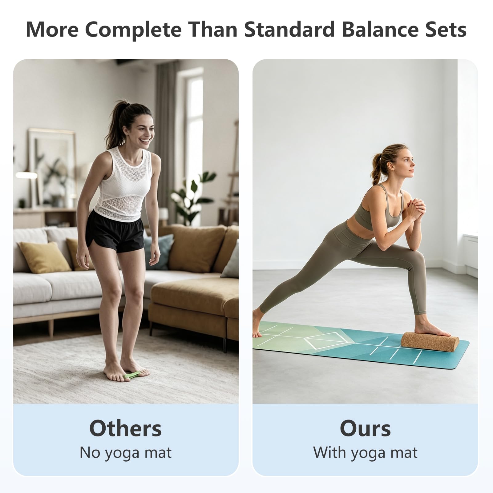 Cork Balance Training Set con Tappetino Yoga, Balance Board in Sughero | Blocchi di Equilibrio Rullo, Palla Massaggio e Fasce Stretch Dita, Kit Allenamento Piedi e Caviglia Antiscivolo per Stabilità