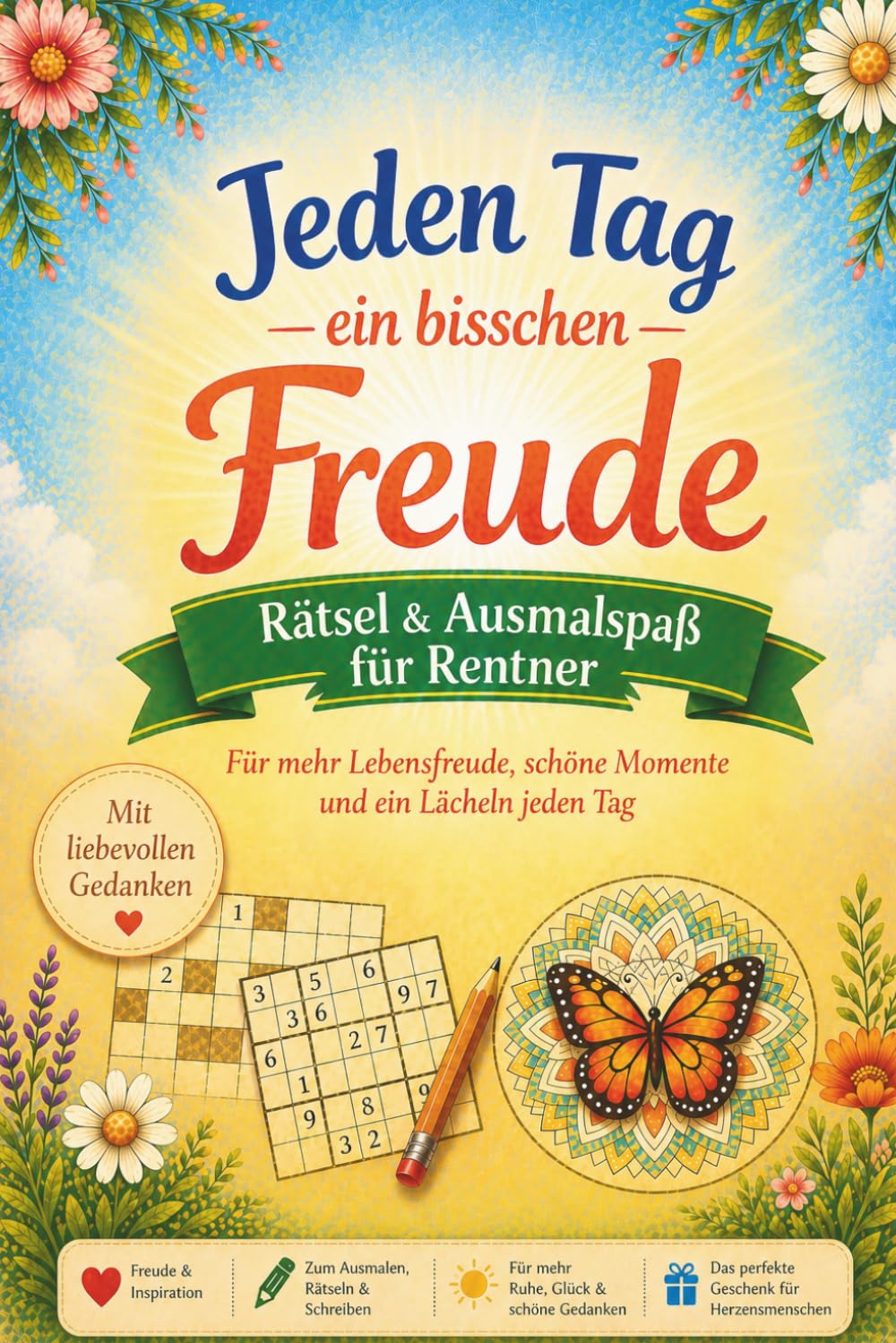 Jeden Tag ein bisschen Freude: Rätsel, Ausmalbilder & liebevolle Gedanken für Senioren – kleine Auszeiten für Entspannung, Achtsamkeit & Gedächtnistraining