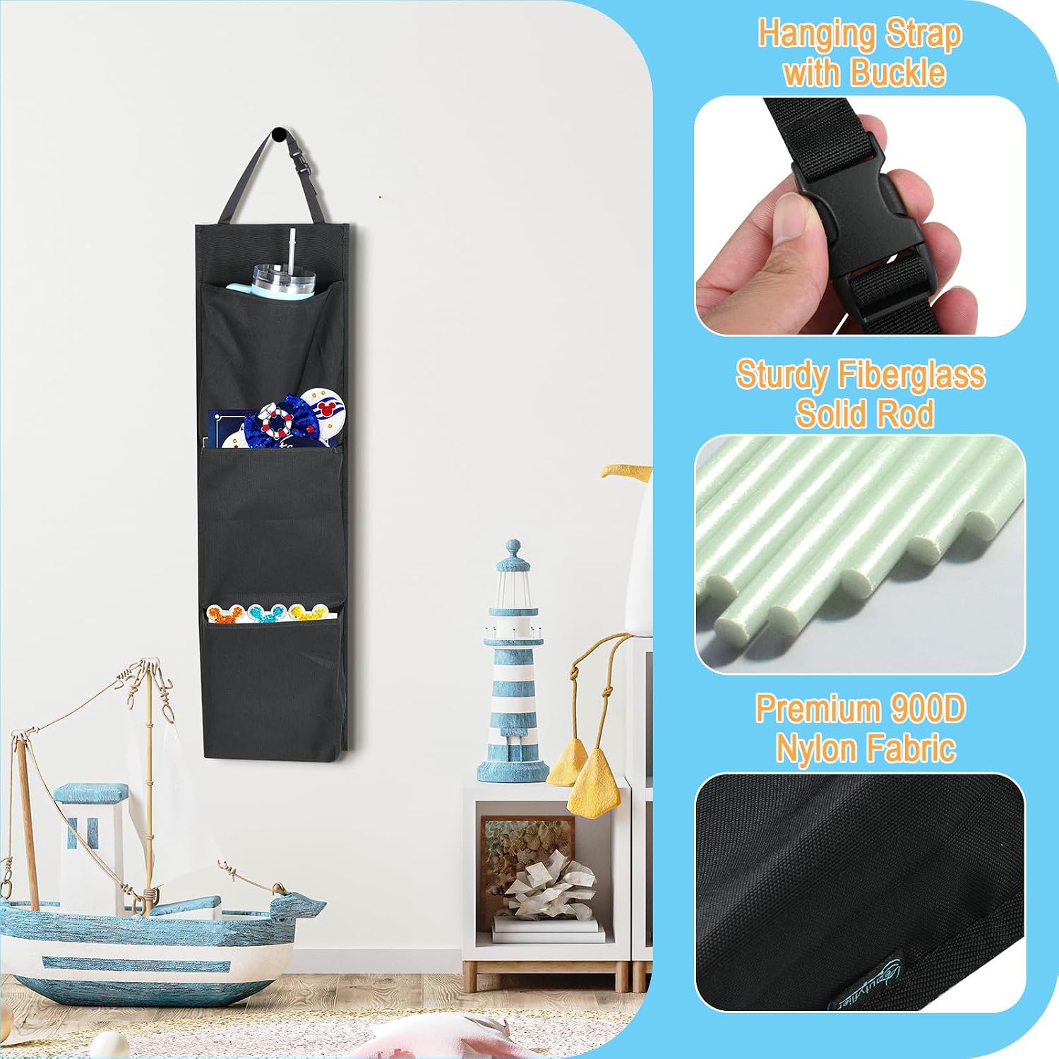 Beautyflier Fish Extender for Disney Cruise Gifts, 3-Pocket Hanging Organizer, Fish Extender Hanger Fits Cabin Door, Sturdy Non-coating Fabric, Easily HTV Customize, for Gift Exchanges
