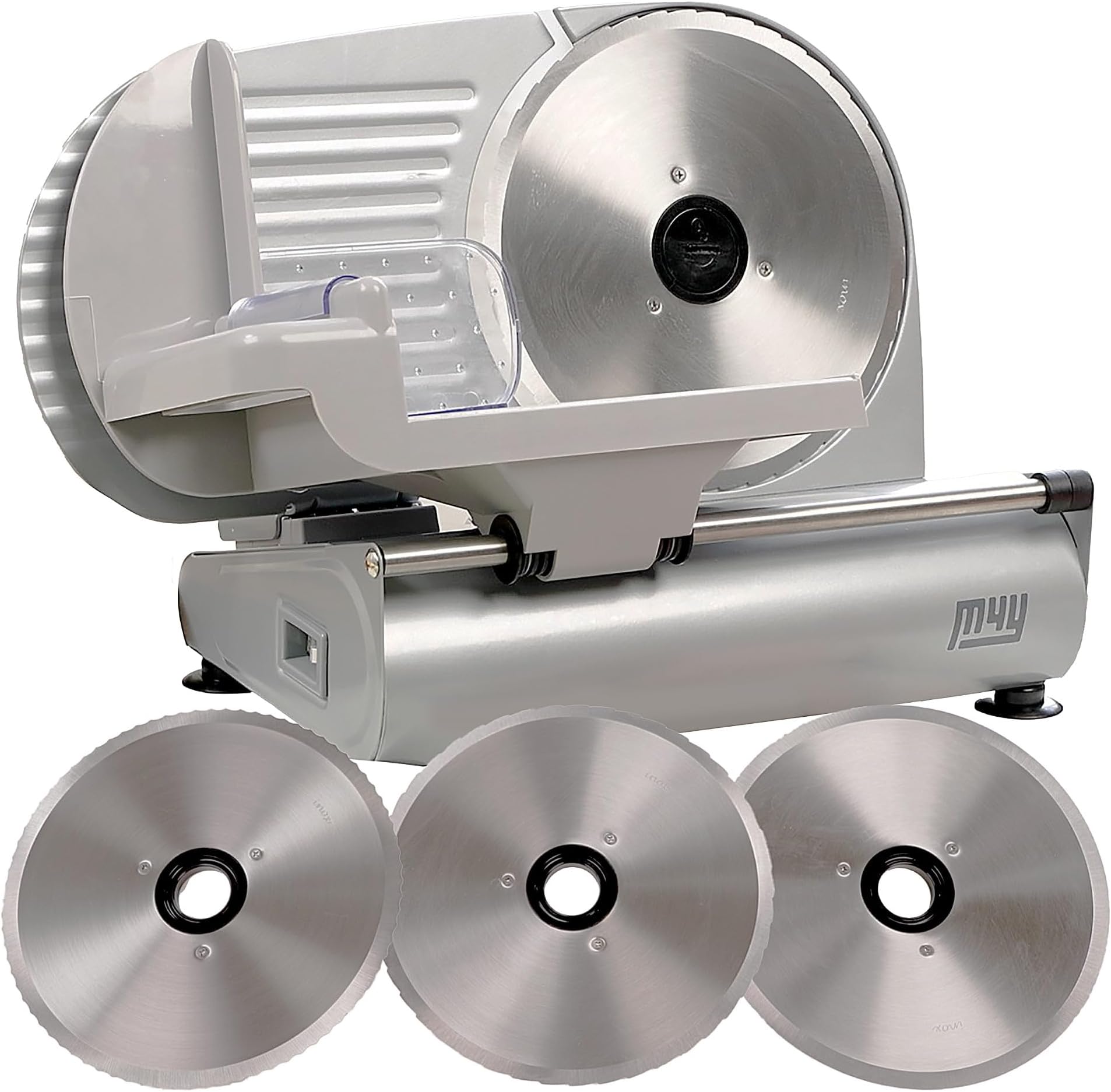 M4Y Meat Slicer | X Large Heavy Duty 22cm Diameter Electric Food Deli Cheese Bread Specialist Cutting Machine | Includes 3 X Interchangeable 22cm Stainless Steel Blades