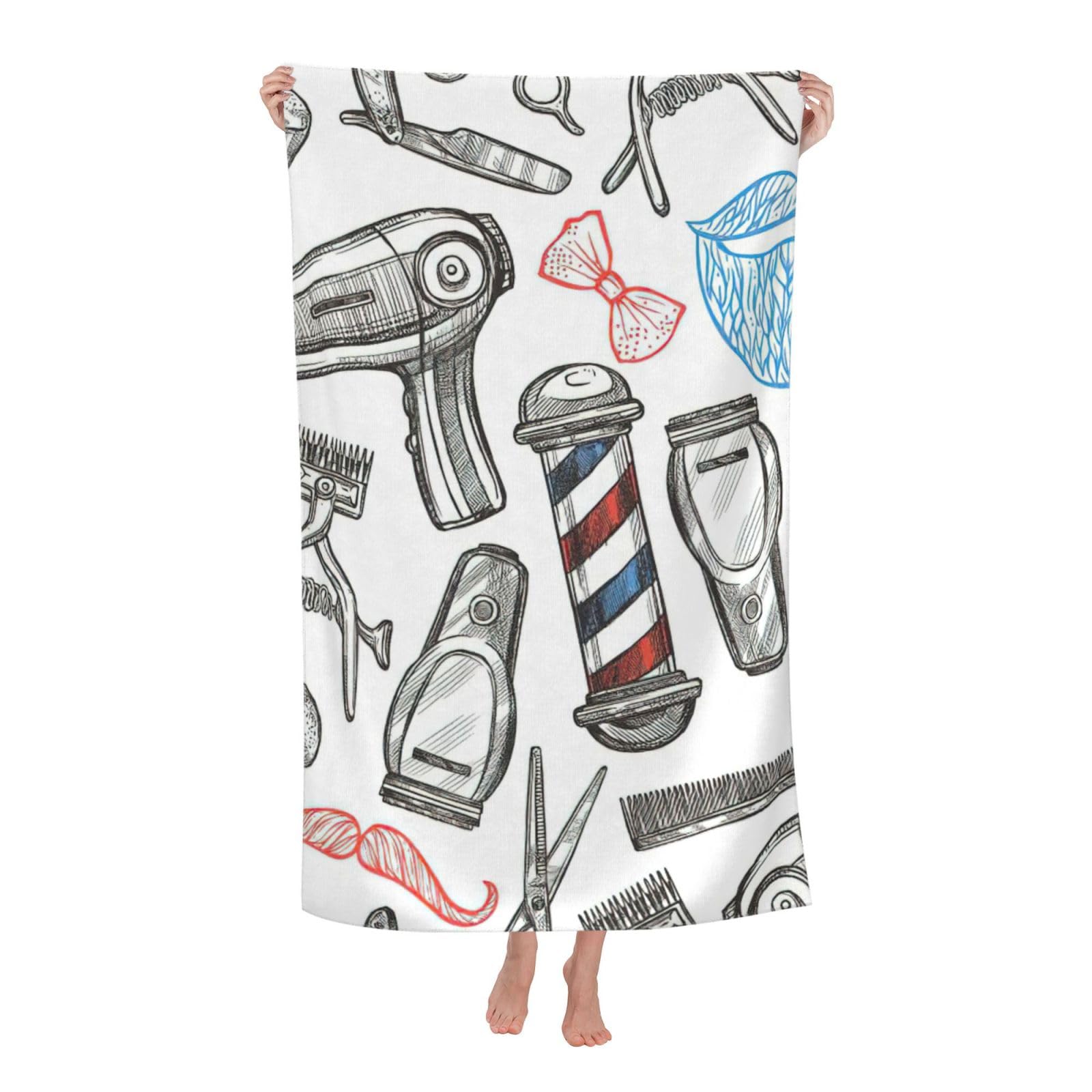 NImongt Barber Shop Monochrome Style Print Oversized Adult Beach Towel For Travel Weekend Getaways Festivals Camping Trips
