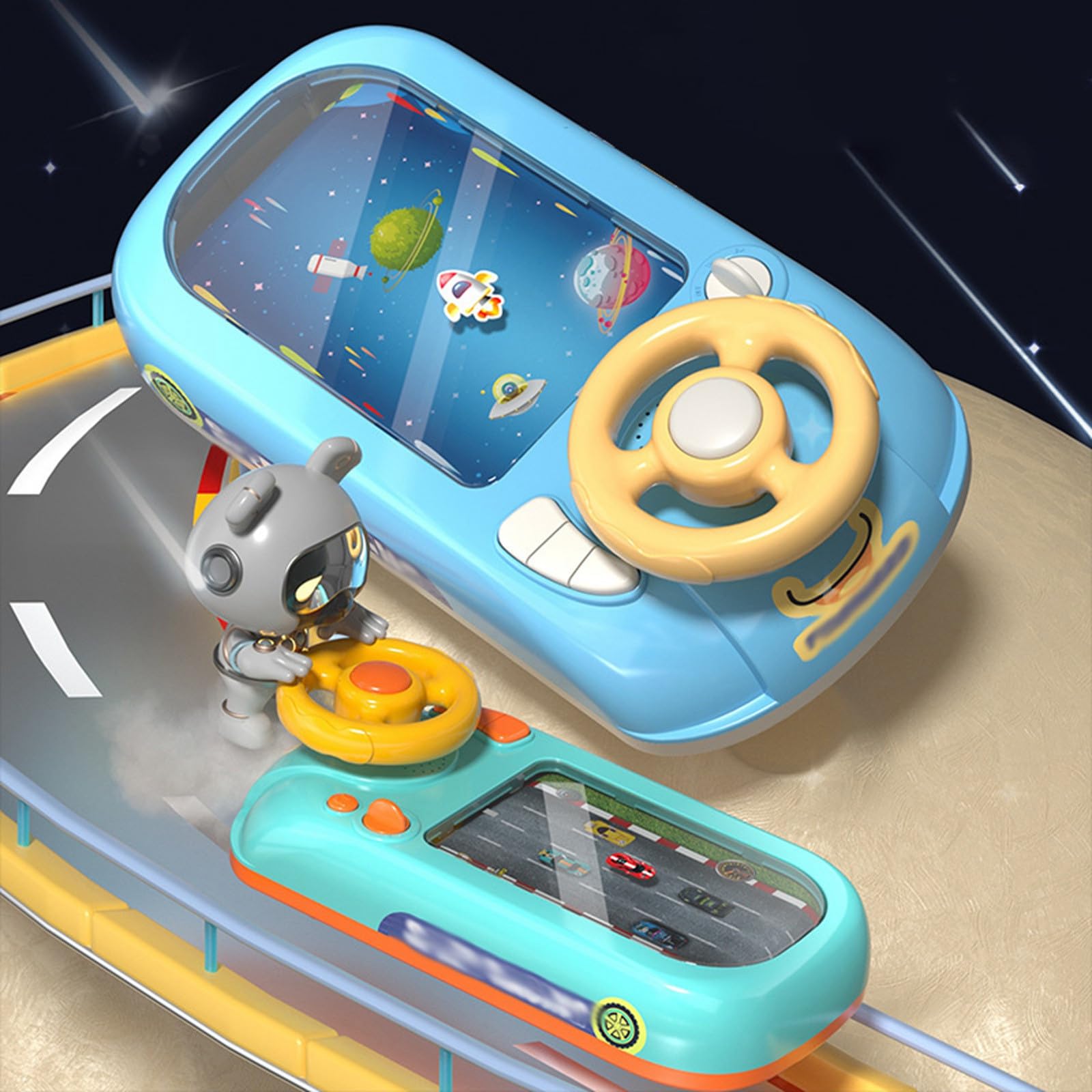 Genérico Juguete Viaje Simulación de Volante para niños, Juguete de conducción, Rompecabezas, Consola Juegos Escritorio para Evitar Carreras a través la Gran Aventura (Green, 43x22x13cm)