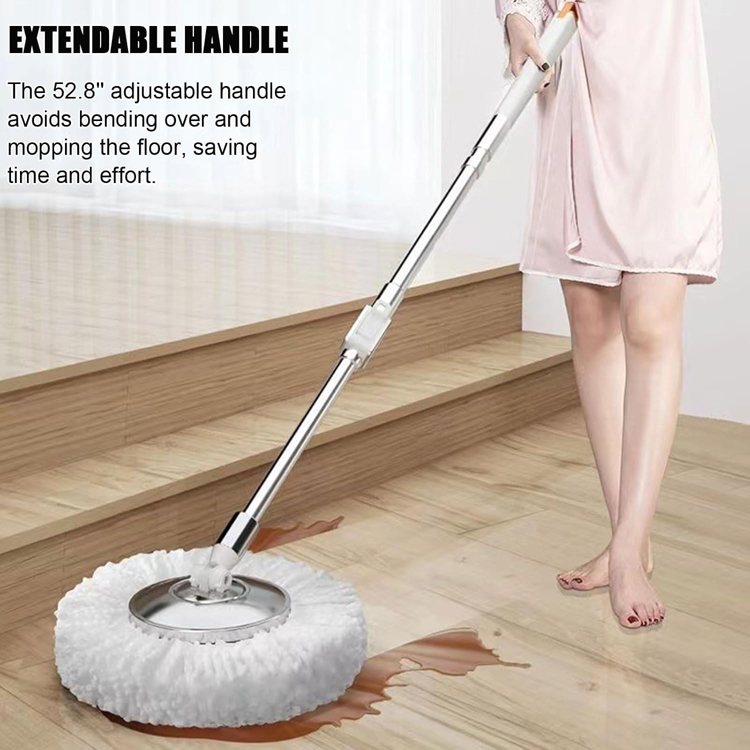Spin Mop and Bucket with Wringer Set for Home, 360° Spinning Mop and Titanium Crystal Finish Bucket with Detachable Drying Basket, Wet Dust Mop for Floor Cleaning,4 Cotton Mop Pads