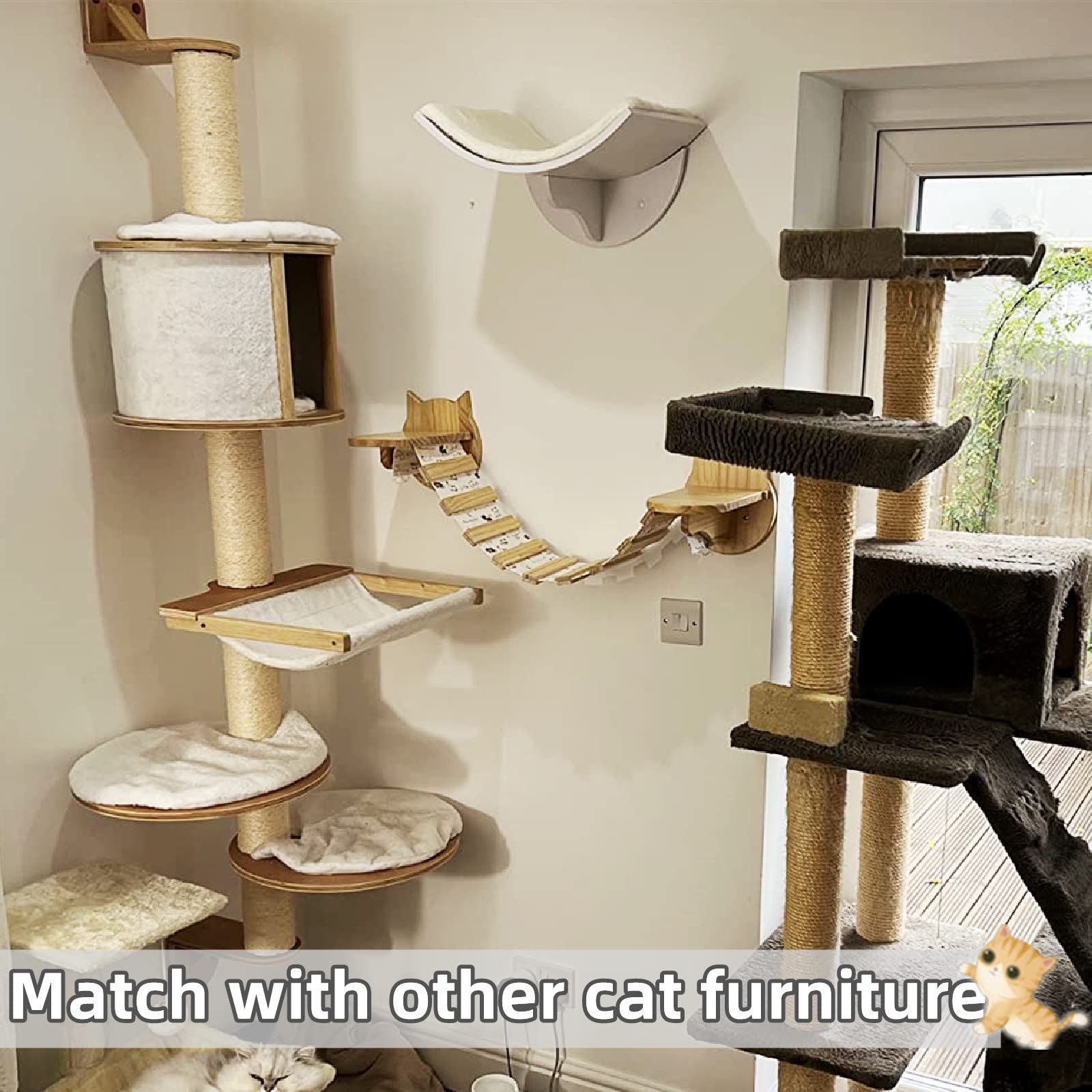 Wandmontiertes Katzenbaumhaus Pilz-Design – Massivholz, Mit Kratzbaum & Hängematte, Klettersystem Für Innen