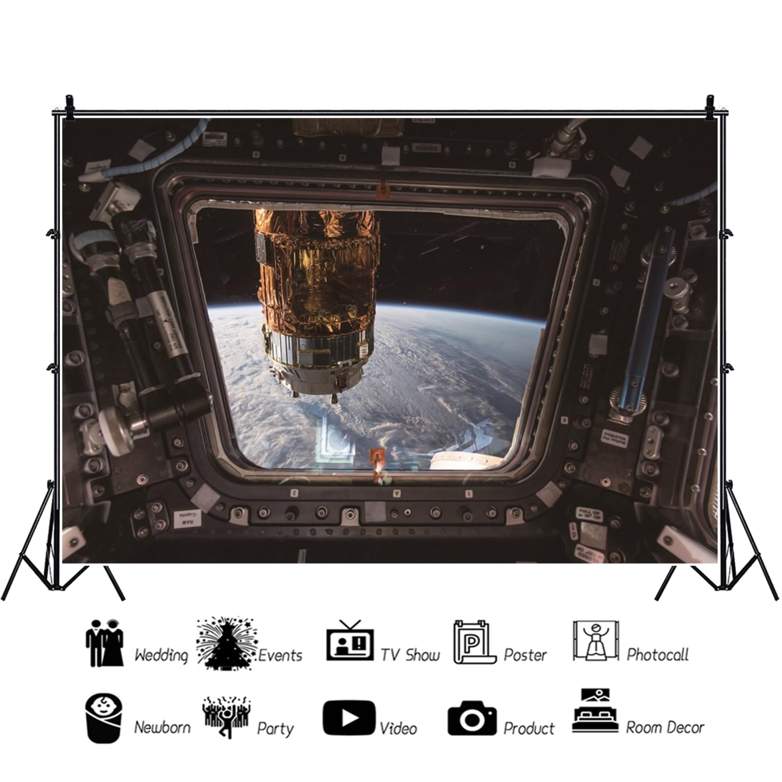 YongFoto 2,2x1,5m Vinilo Fondo de Fotografia Astronave Interior Grunge con Vista en Exoplanet Telón de Fondo Photo Booth Infantil Party Banner Niños Photo Studio Props — view 76