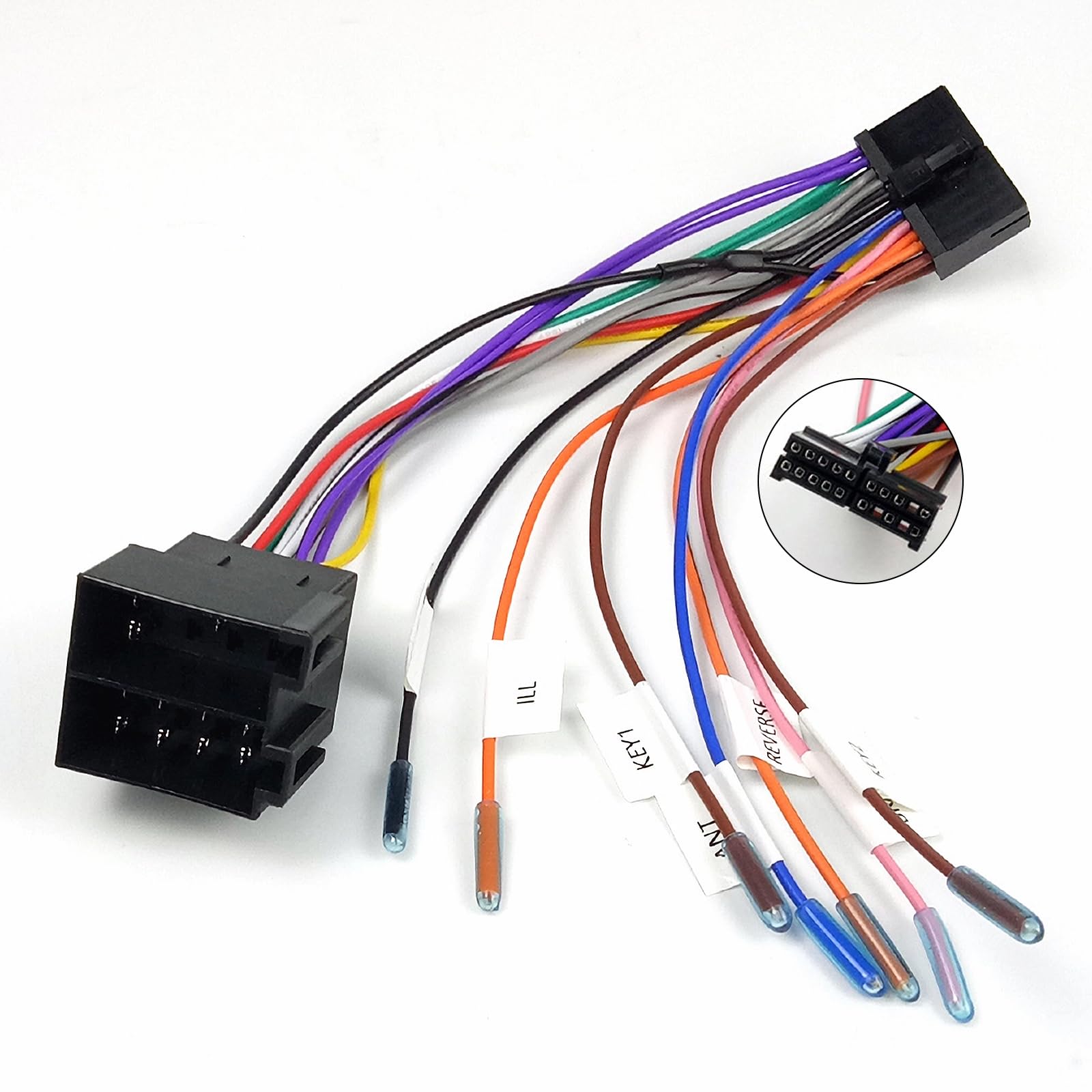 1 sztuka 20-pinowego adaptera kablowego ISO, adapter wiązki kabli 20-pinowy ISO do samochodowego radia Adapter uniwersalny, zamiennik, kabel do kompatybilnego z liniami sterowania wstecznego i