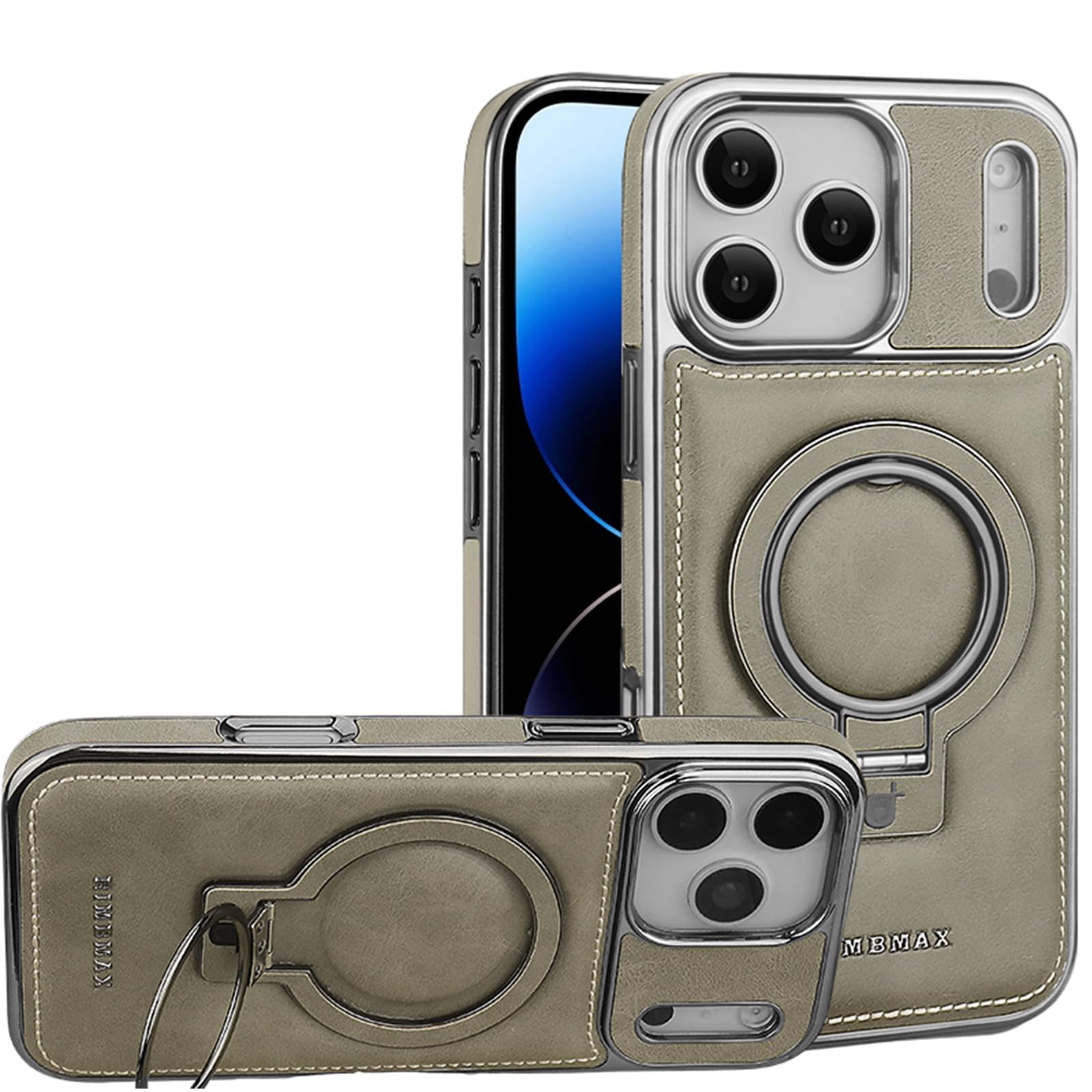 Étui iPhone 17 Pro en cuir gris idéal pour visioconférence avec support - 8