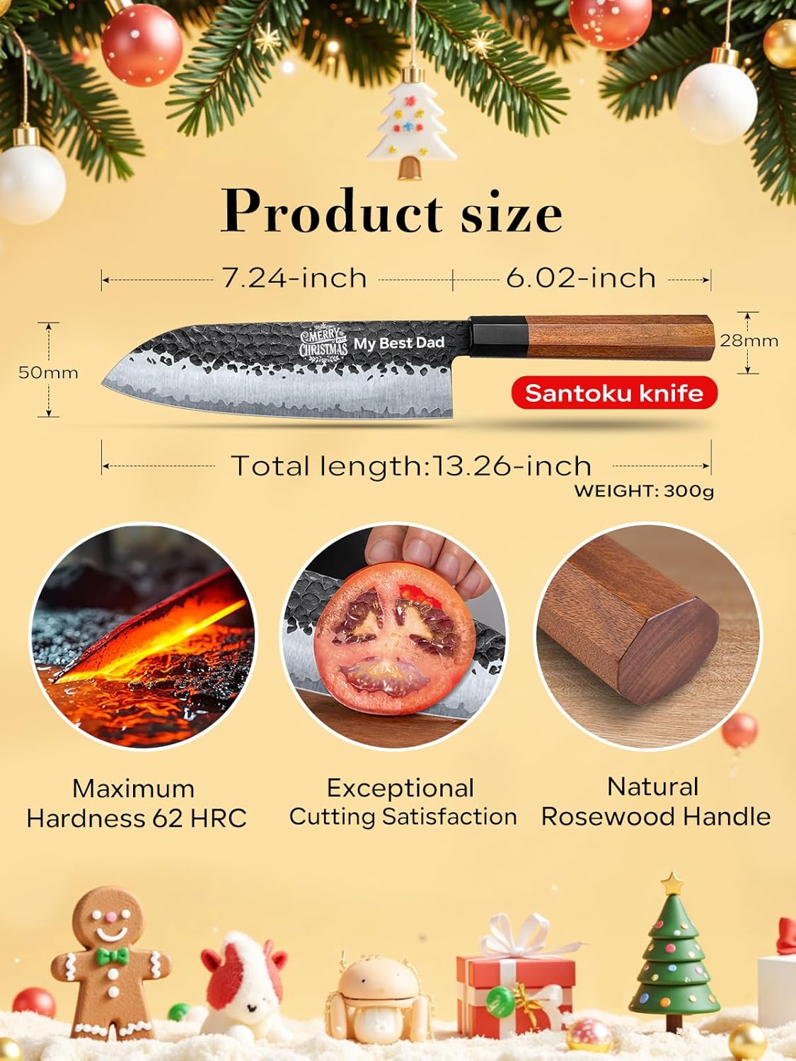 Professional 7" Japanese Santoku Knife, Handcrafted 5 Layers 9CR18MOV High Carbon Steel Kitchen chef Knife with Ergonomic Rosewood Handle and Luxury Sandalwood Box (Personalized Design)