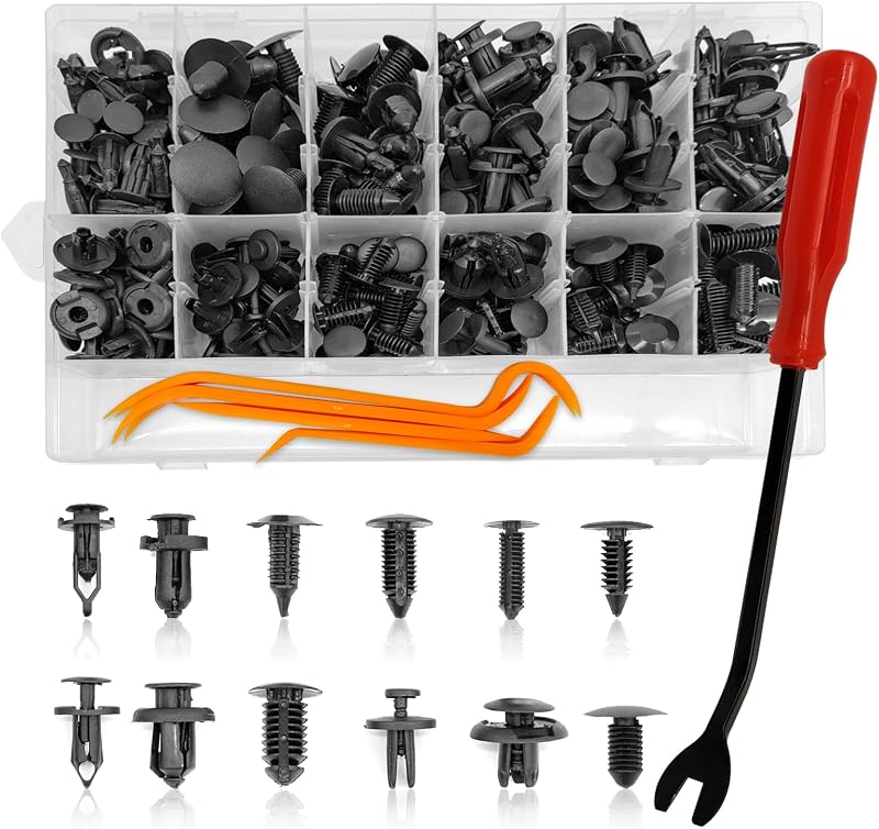 Kit de Presilhas e Rebites Plásticos para Carro TOPCNOEM com Extrator – 240 Peças