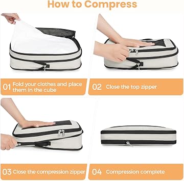 BAGAIL Compression Packing Cubes for Travel Essentials, 8 Set-Beige
