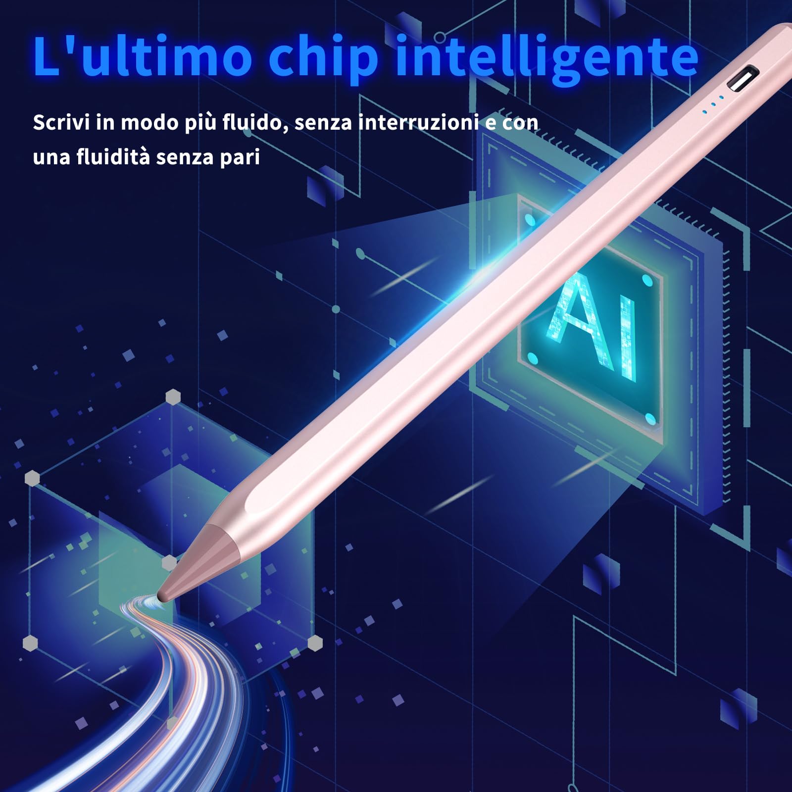 Penna per iPad 2018-2025, Pencil per iPad con Palm Rejection, Ricarica rapida, Sensibilità All'inclinazione, per iPad 11 A16/10/9/8/7/6, Air 3/4/5/M2/M3, Pro 13/12,9/11", Mini 5/6/7