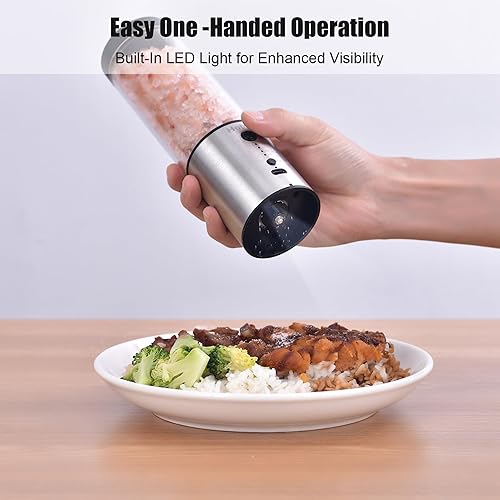 Miniatura 4 de Juego de molinillo eléctrico de sal y pimienta de mayor capacidad, juego de salero y pimentero recargable, utensilios de cocina, molino de sal y