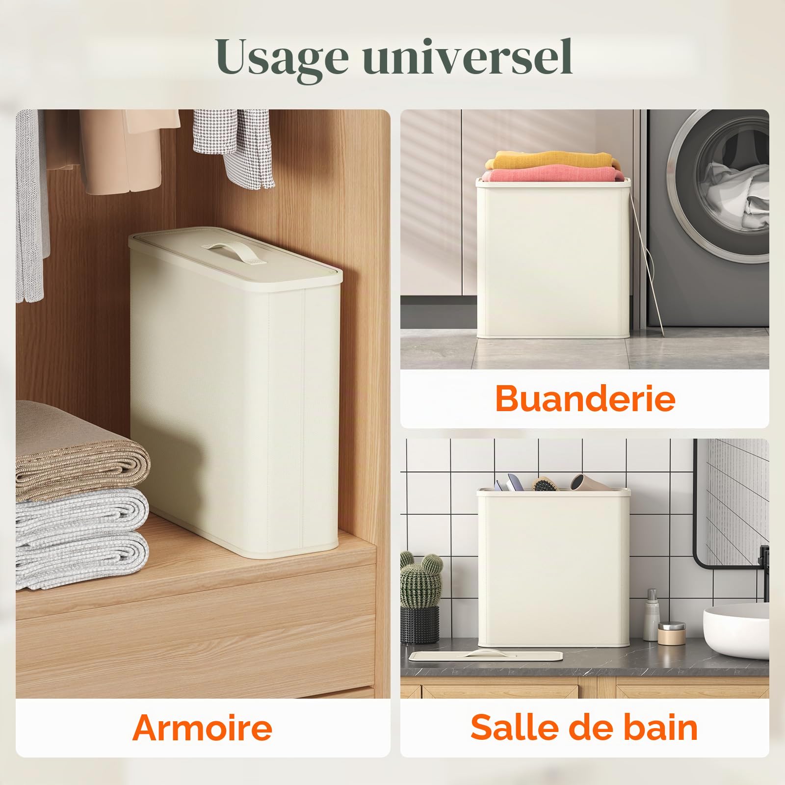 Lifewit Rangement Papier Toilette avec Couvercle, Réserve de Papier WC, Boîte de Rangement Salle de Bain en Tissu pour Rouleaux et Serviettes, Accessoires Toilettes, 30L, Blanc Crème