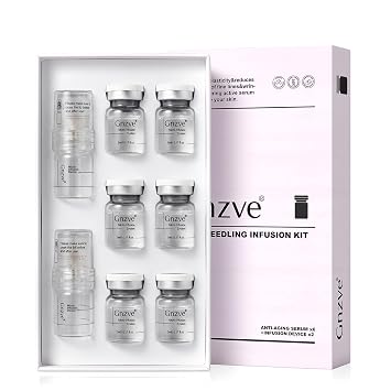 Micro Infusion System for Face & Neck 0.05mm Stamp with Hyaluronic Acid & Acetyl Hexapeptide-8, Multi-Peptides, Cosmetic Facial Serum and Stamp Kit for At-Home Skincare 6 Serums, 2 Applicators