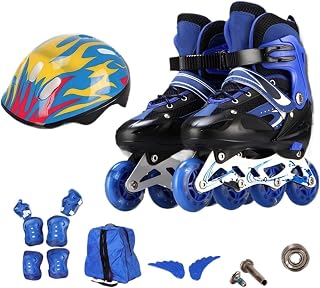 BMOZRM Ajustable Niños Patines En Linea Niña Y Adulto con Ruedas Iluminadas Patinaje con Equipo De Protección Bajo Techo, Exteriores Patines(Color:Azul,Size:L(38-41EU))