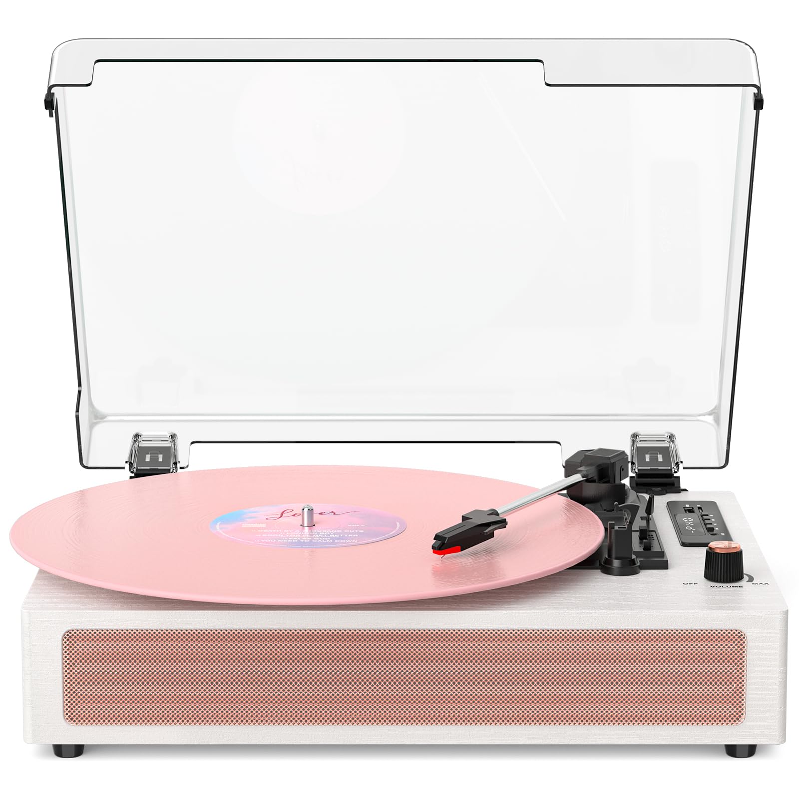 VINYLS LINK Giradischi in vinile con altoparlanti, giradischi Bluetooth con modalità EQ e display LED, giradischi vintage rosa, giradischi a 3 velocità per dischi in vinile, registrazione USB