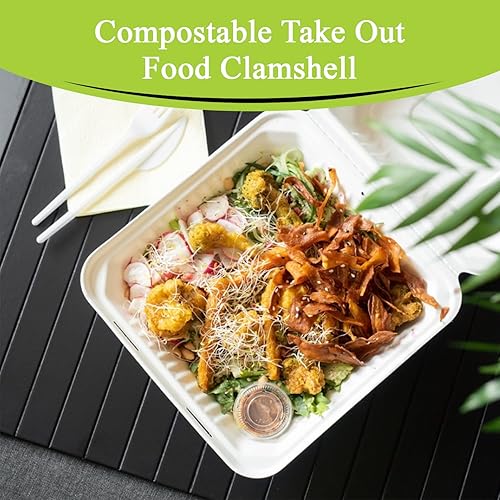 Miniatura 3 de three leaf Concha de bagazo de 9 x 9 pulgadas, con 1 compartimento, 200 unidades, resistente, súper fuerte, natural, ecológica, desechable, 100%