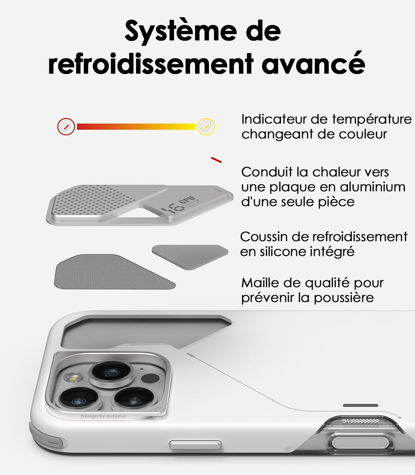 Aulumu A16 Coque thermique magnétique pour iPhone 16 Pro | Technologie IMD | Compatible avec Magsafe | Blanc translucide