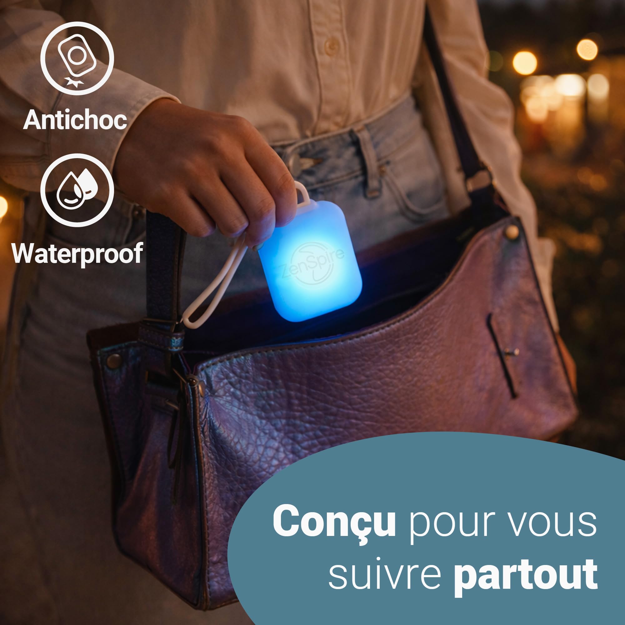 ZenSpire Pocket Appareil Anti Stress portable Relaxation Meditation pour Dormir Adulte Aide Endormissement Sommeil Bien Etre 2 Fonctions Lumiere Zen Vibration Pack de 2
