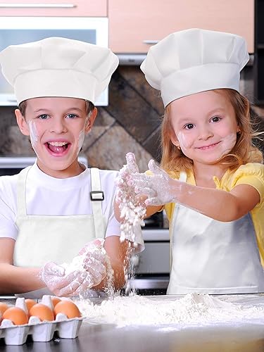 Miniatura 7 de SATINIOR 12 delantales para niños, delantales de chef ajustables con bolsillos, para cocina (blanco, S para 2-6 años), Blanco