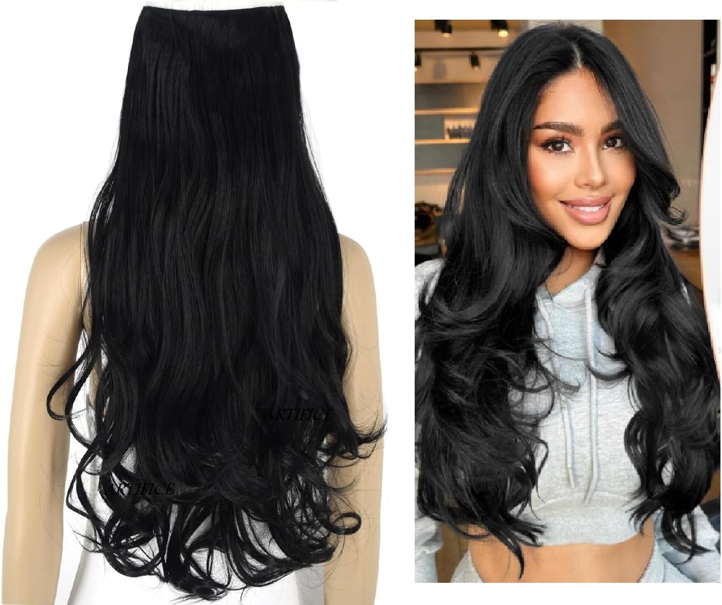 Artifice 5 clip 32 INCH Super Long Wavy Curly Hair Extension for Women Natural Soft Clip on Extensions Synthetic Thick Hairs for Any Event for Girls Hair Extension Natural Black