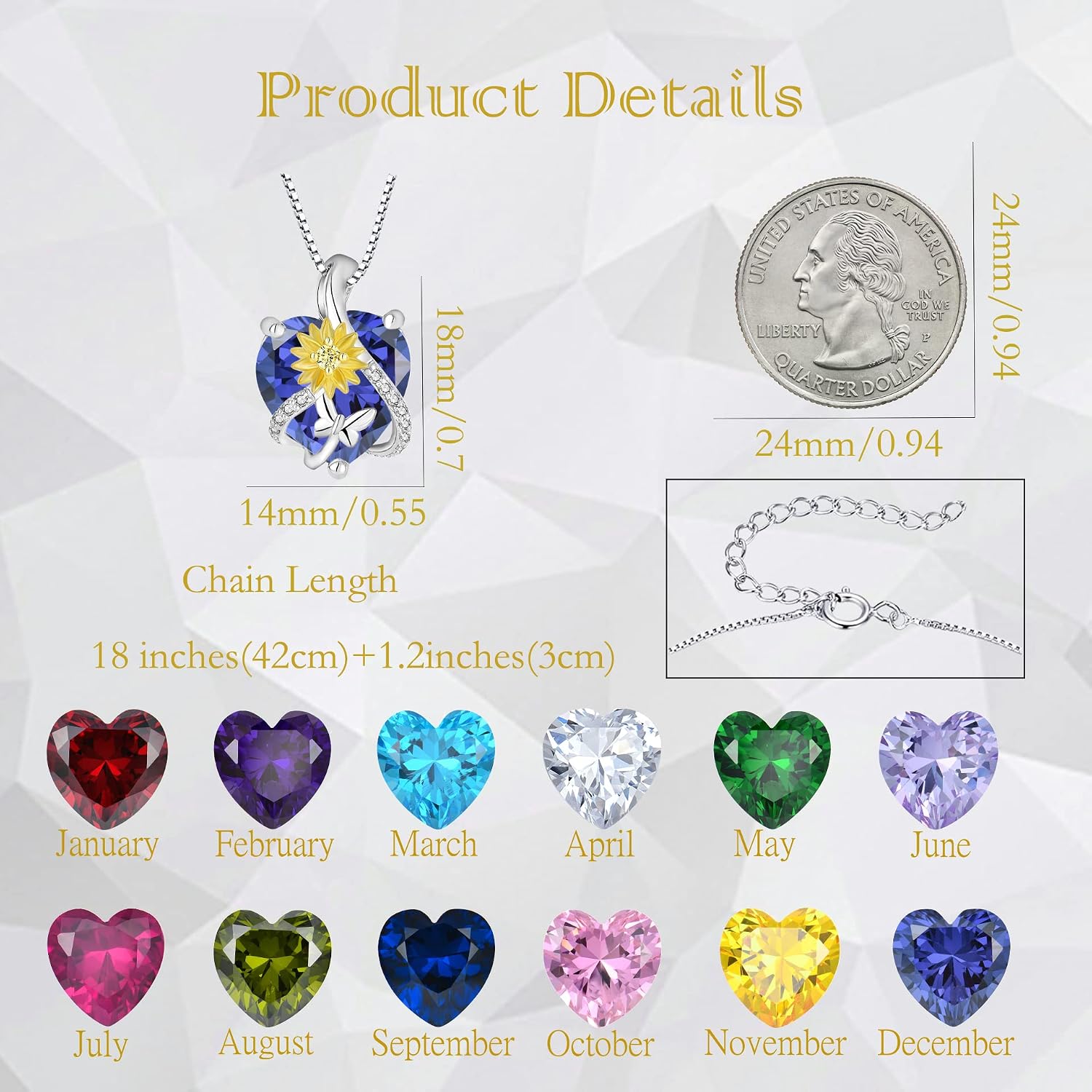 Sunflower Butterfly Necklace Heart Pendant Necklace 925 Sterling Silver Butterfly Jewelry Anniversary Christmas Birthday Gifts for Women Wife Mother