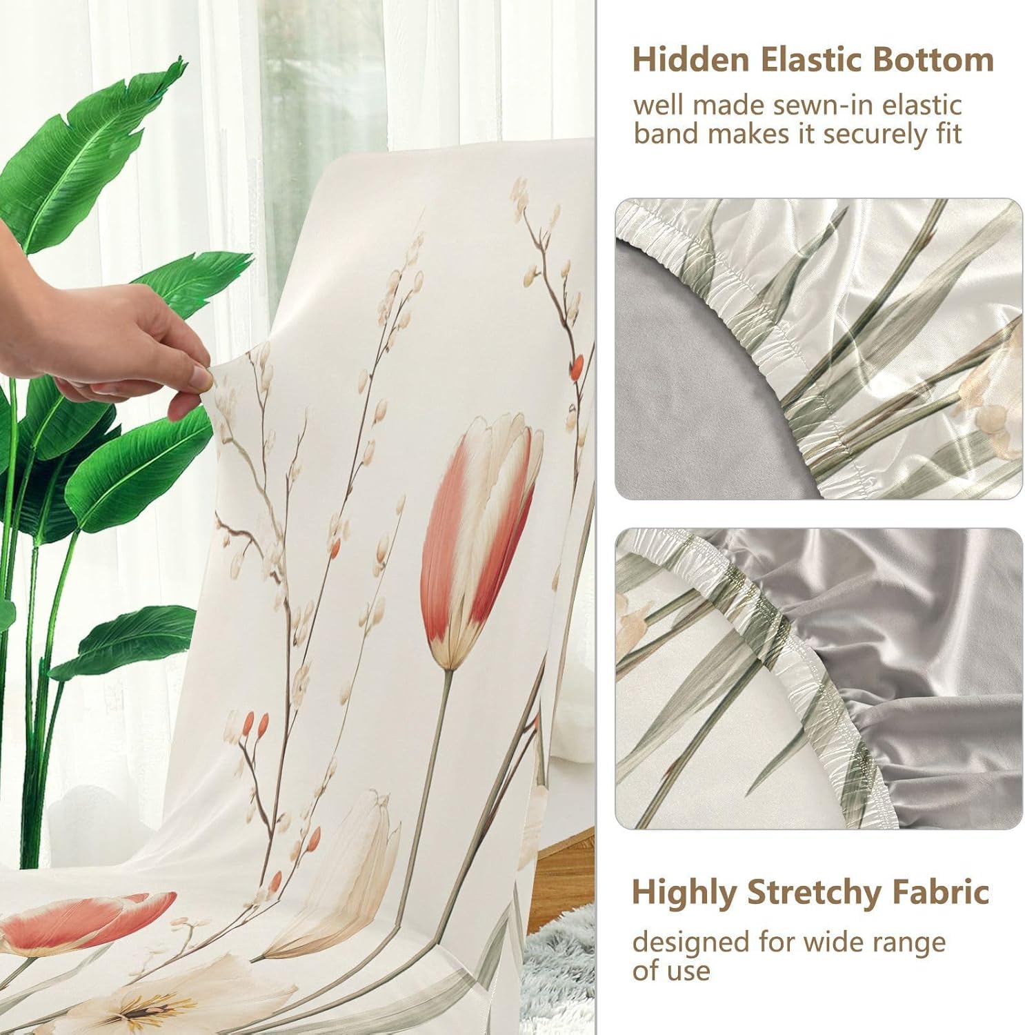 ALAZA Chair Covers for Dining Room, Vintage Tulips Floral Stretch Chair Cover Sets Chair Protector Removable Washable for Ktichen Restaurant Hotel