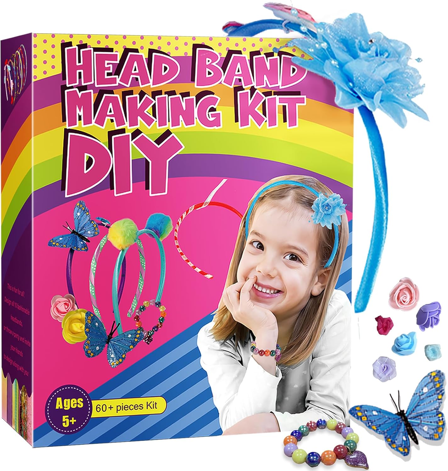 Headband Making Kit for Girls, Make Your Own Fashion Headbands, Arts & Crafts Gift for Ages 5 6 7 8 9 10 11 12 Year Old Kids, Birthday Holiday Gift for Girls Ideas, DIY Toy Gifts for Ages 5-12