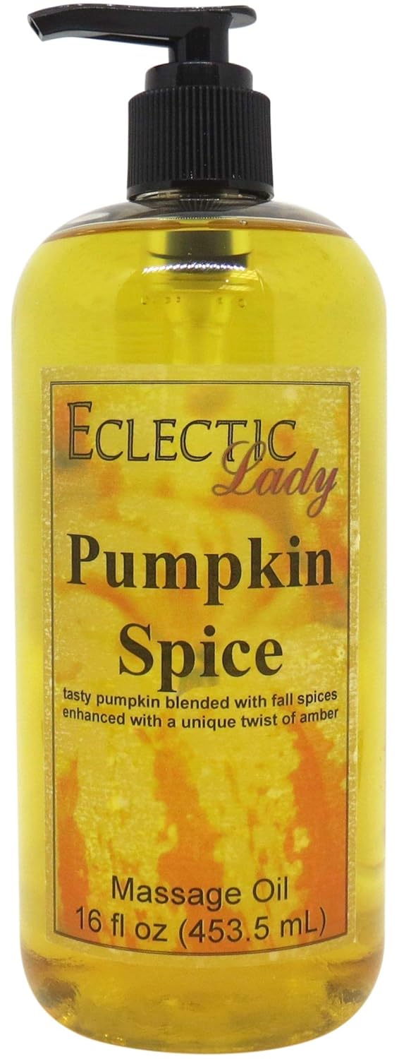 Pumpkin Spice Massage Oil, 16 oz, With Sweet Almond Oil and Jojoba Oil, Preservative Free, Perfect for Aromatherapy and Relaxation